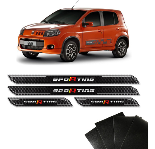 Kit Soleira Diamante Com Protetor De Porta Fiat Uno Sporting