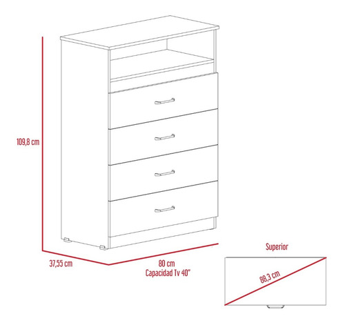 Comoda Z-80 Tv40 4 Cajones - Wengue