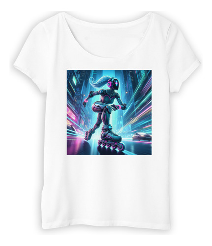 Remera Mujer Robot Patines Rollers Patinando Rolling