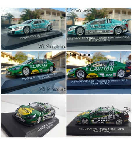 Kit Com 3 Miniaturas Stock Car Peugeot 408 2015, 2016 Sonic 