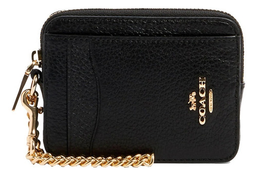Coach Zip Card Case Monedero De De Cuero Color Negro Liso