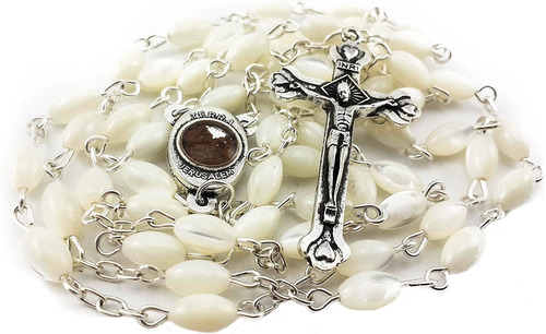 Rosario Católico Madre De Perlas, Medalla Y Cruz De Tierra S