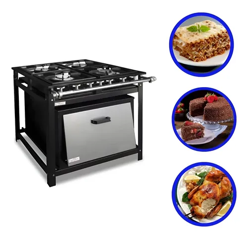 Fogão 4 Bocas Industrial Baixa Pressão Com Forno Porta Inox De 60...