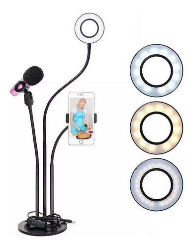 Aro De Luz Led  3 En 1  C/ Soporte Para Celular Y Micrófono