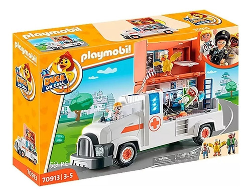 Playmobil Ambulancia Duck On Call 59 Peças Sunny 70913 Cor Branco