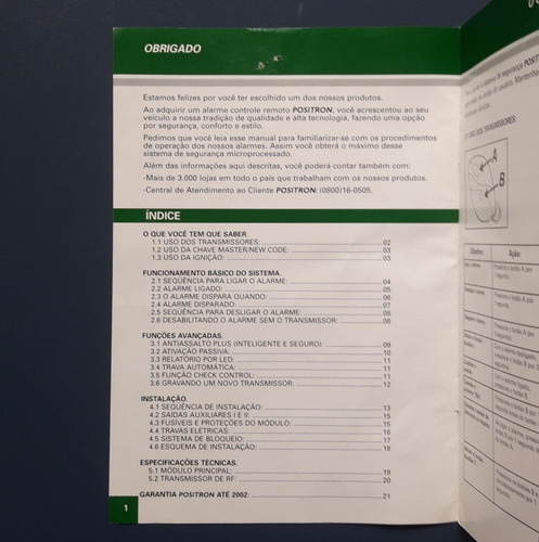 Manual Do Alarme Positron Linha Ax - Ax 1010, 910, 770 E 670 (Usado)