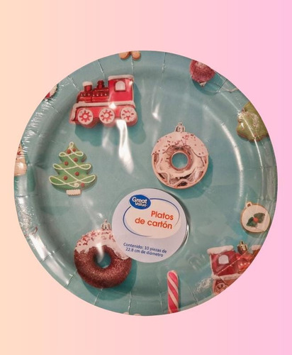 Platos Desechables Navidad Tren Esfera Pino
