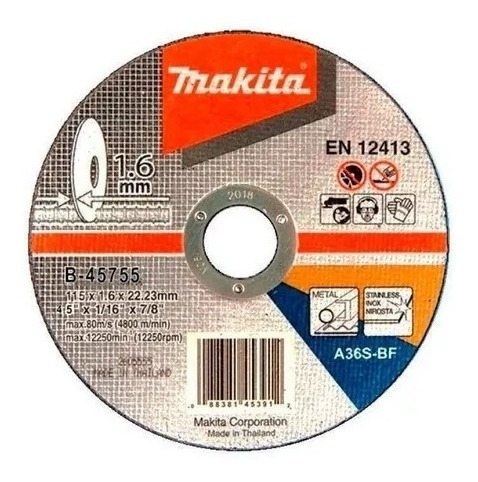 Disco De Corte Acero Inox Makita 4.5 1.6 B45755 Pack X 25 Un