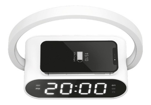 Velador Led Dimerizable Reloj Alarma Cargador Inalambrico 