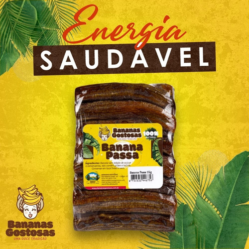 Banana Passa Desidratada Sem Açucar Gluten 100% Natural Fit