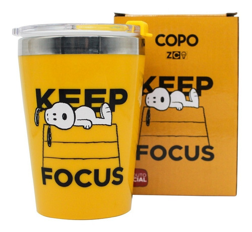 Copo Viagem Snap Em Inox 300ml Snoopy Keep Focus - Zc Cor Amarelo