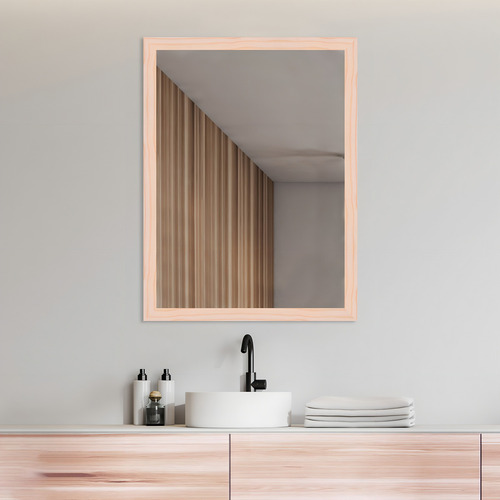 Espelho Para Sala Quarto Lavabo Retangular 60x80 C/ Moldura Moldura Natural