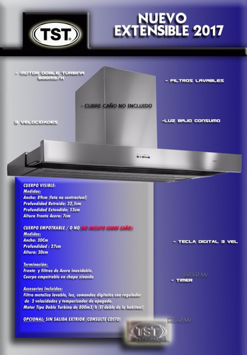 Imagen 4 de 10 de Purificador Extensible Tst 90cm - Envio Gratis + Ahora 18