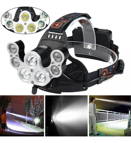 Lanterna Cabeça Bike 7 Led Xml T6 35000lm Recarregavel Foco Cor da lanterna Preto Cor da luz Branco