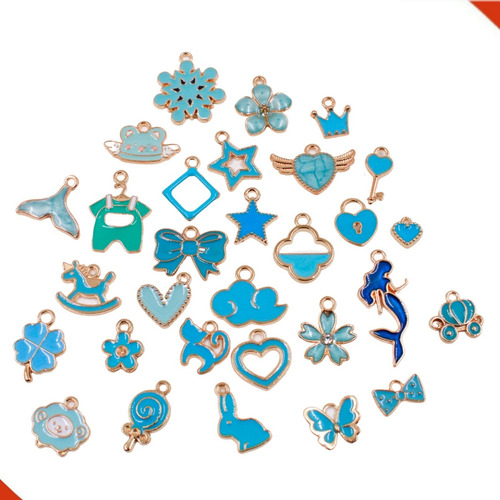 Kit Pingente De Metal Dourado Em Zamac Resinado Com 30 Peças Cor Pingentes Azul Bebe