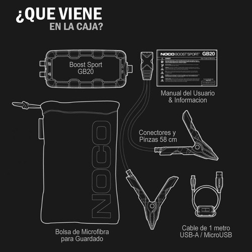 Imagen 8 de 10 de Arrancador Portatil Auto Power Bank Cargador Usb Noco 500a