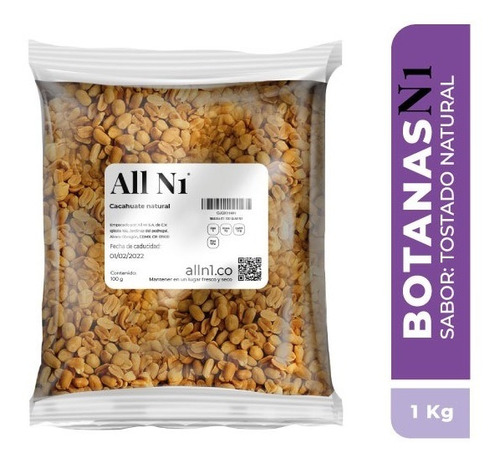 Cacahuate Pelado Tostado Natural Sin Sal 1 Kg All N1