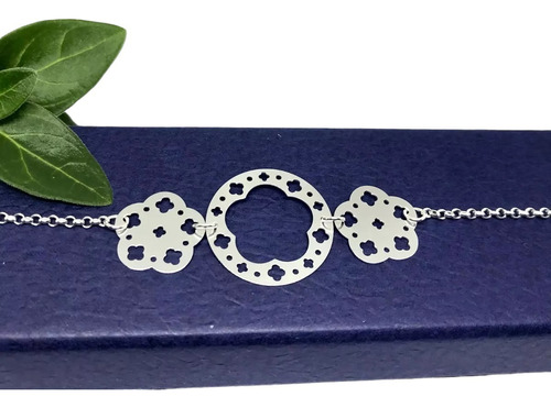 Pulsera De Plata Fina 925 Mujer Flores 21 Hasta Centímetros 