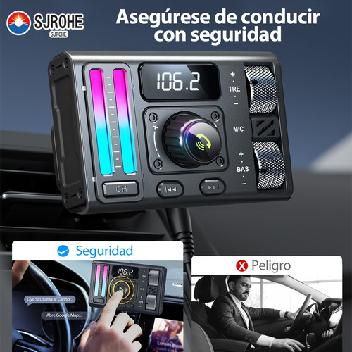 Mt02 Bluetooth 5.3 Transmisor Fm Para Automóvil Color Black