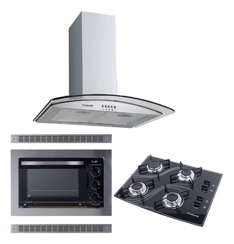 Kit Forno Embutir + Coifa Gourmet + Cooktop 4 B. Safanelli