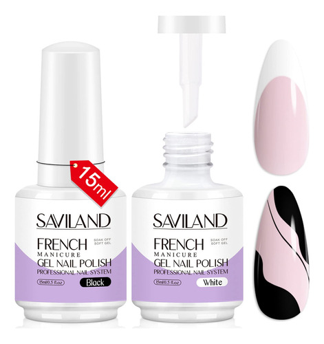 Saviland 2pcs French Gel Nail Polish Set - 15ml Black And Wh