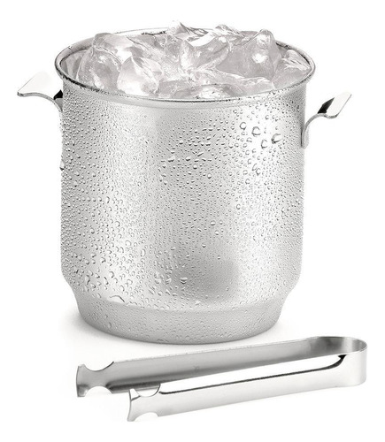 Balde Gelo Inox 650ml Pinça Pegador Garrafa Lata Cerveja Bar