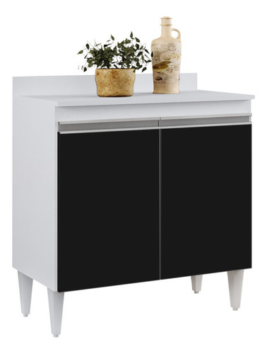 Balcão Gabinete 80cm 2 Portas Hawai Bco/preto - Lumil Cor Branco