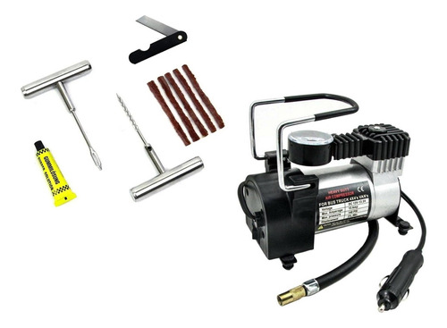 Kit Compressor + Reparo Pneu Profissional Remendo Carro Moto