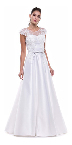 Vestido Branco Noiva Com Rendas E Bordados  Zibeline Luxo 