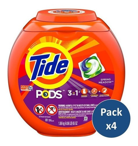 Imagen 1 de 2 de Pack 4 Detergente De Ropa Capsulas 3 En 1 Tide 81 Pods