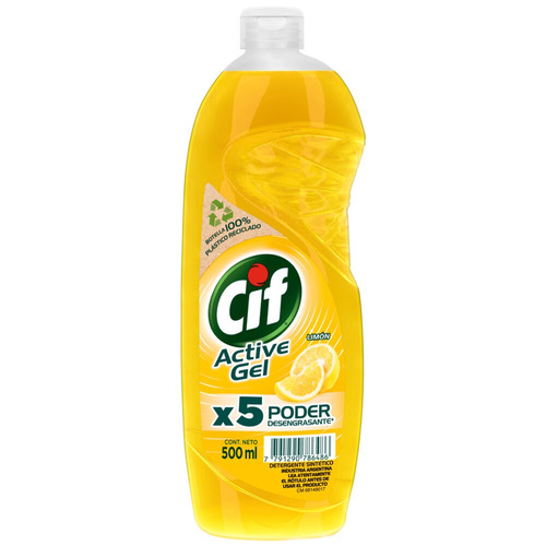 Imagen 1 de 2 de Detergente Cif Active Gel Limón concentrado en botella 500 ml