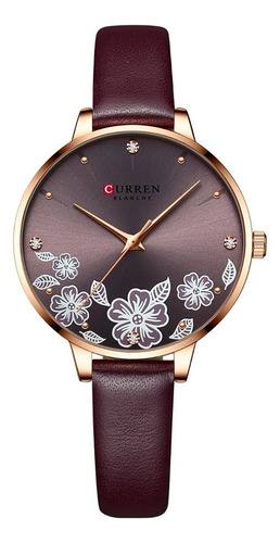 Reloj Dama Diseño De Flores Curren Moda Con Correa Piel