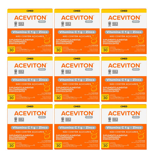 Kit 9 Unidades Aceviton Zinco C/ 30 Cpr Efervecente