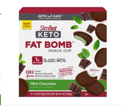 Slimfast Keto Fat Bomb Snacks, Mint Chocolate Cup,pack Of 14