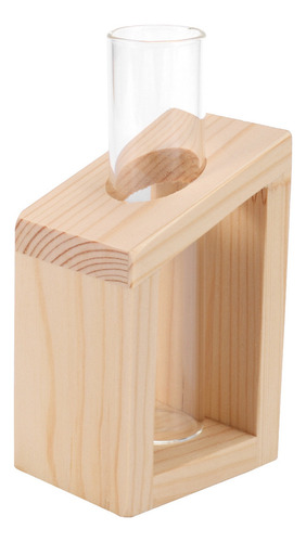 Jarrón De Tubo De Ensayo De Cristal En Soporte De Madera