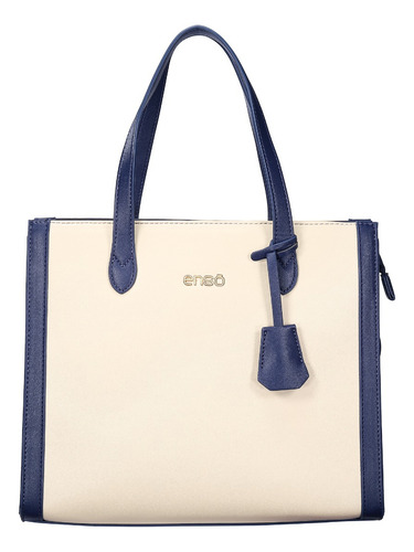 Bolsa tote Enso Casual color beige/azul marino