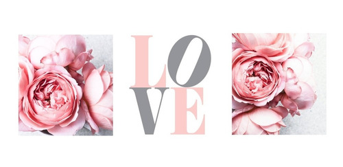 Cuadro Triptico Diseño De Rosas Y Love. Ocupa 1mt X46