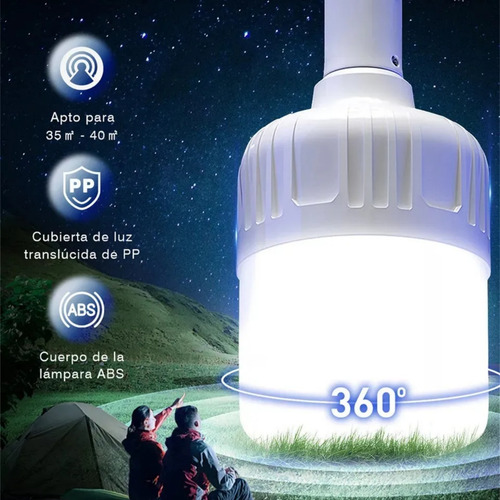 Kit 4 Lâmpada Bulbo Led Usb Recarregável Emergência Acampamento Pesca Luz Bivolt 40w