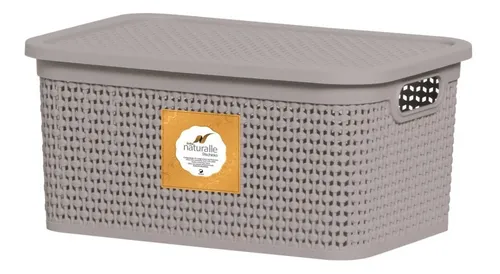 Caja de ratán natural Rischioto de 15 litros con tapa lisa, color arena