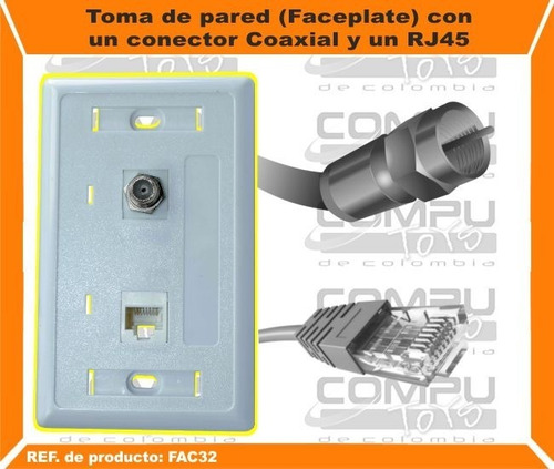 Imagen 2 de 6 de Rj-45 Cat5e+ 1coaxial Toma De Pared Ref: Fac32 Computoys Sas