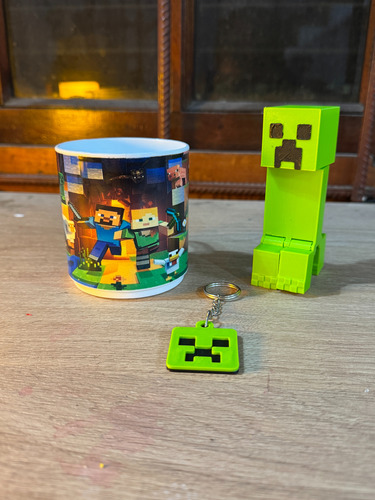 Minecraft Figura Muñeco 3d Juguete Articulado Creeper + Taza