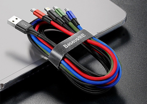 Imagen 7 de 7 de Cable 4 En 1 Baseus 1 Para iPhone 2 Tipo C 1 Microusb 3.5a