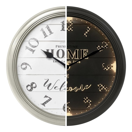 Reloj De Pared Luminoso 12.6 Silencioso Plateado Matutino