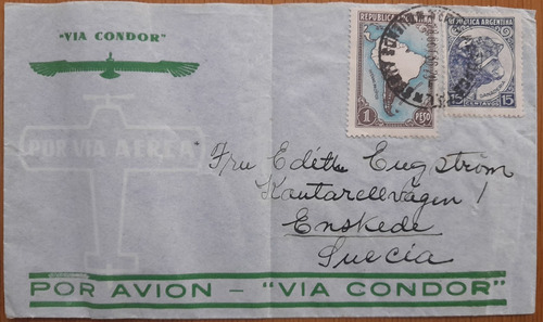 Estampillas Argentina, Sobre Via Condor A Suecia 1936