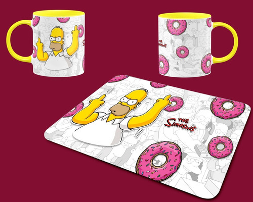 Mousepad Simpson + Taza, Regalo Personalizado A1