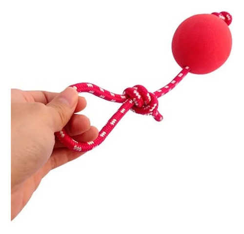 Pelota Para Perro Maciza Resistente Con Cuerda Diámetro 7.2 Color Rojo