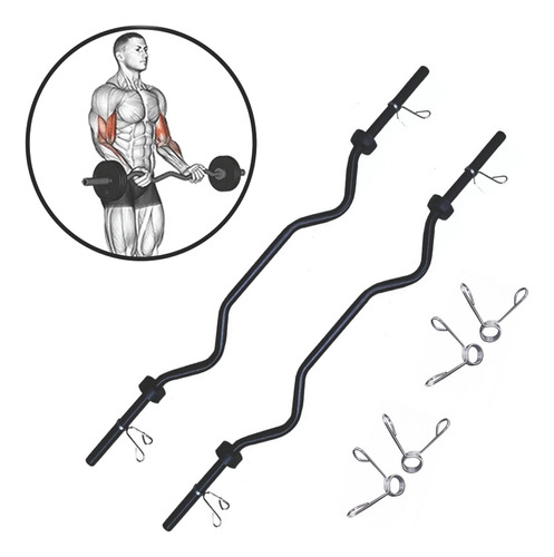 Kit 2 Barras De Academia Musculação Modelo W Bíceps Tríceps