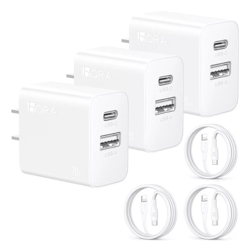 3 Piezas 1hora Cargador Rápida 2en 1 20w Con Cable Ip Gar163 Blanco