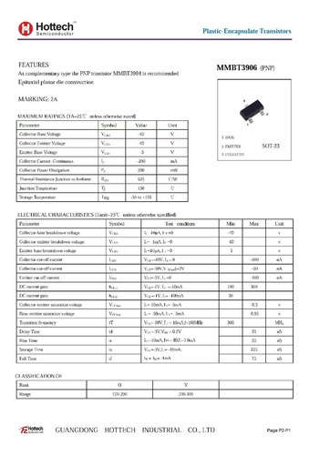 Imagen 2 de 3 de 2a / Mmbt3906 Transistor Pnp 200ma 40v Sot-23 Pack (2 Unds)