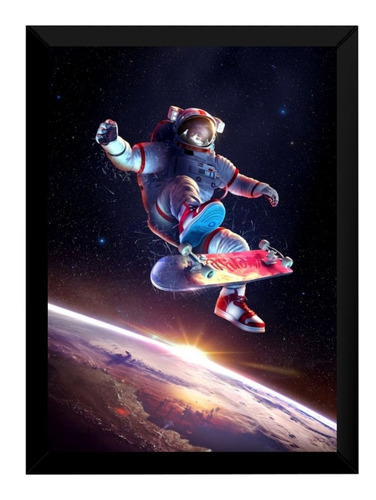 Quadro Arte Skate Sk8 Esqueitista Espacial Poster Moldurado